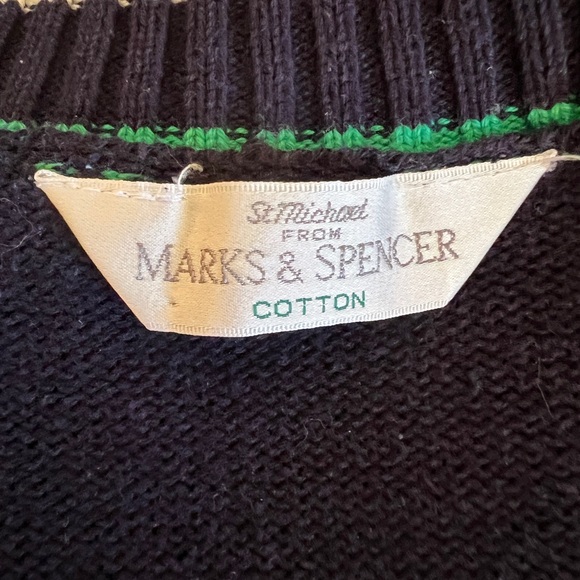 Marks & Spencer Preppy Varsity Vintage Cardigan with Argyle Pattern 100% Cotton - Picture 8 of 10